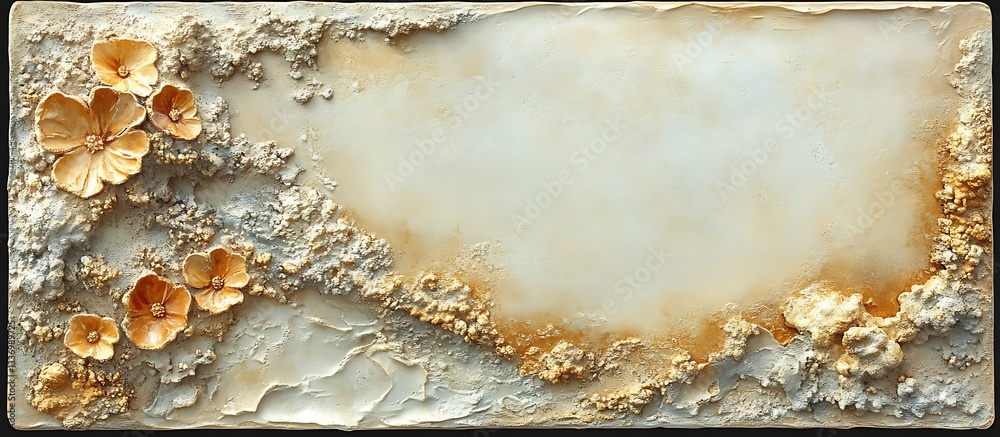 Beige textured art; floral accents