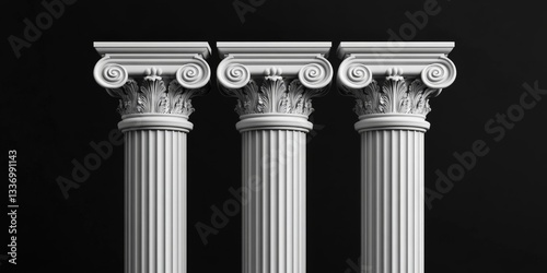 Classic Greek marble pillars against a black background - 3D illustration