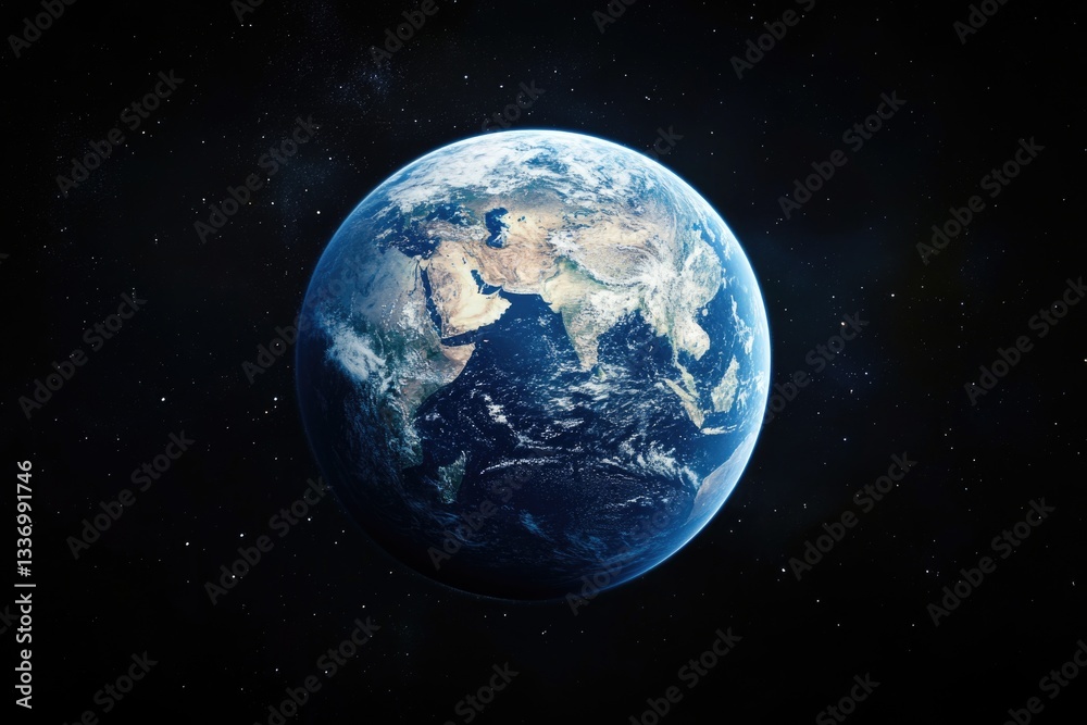 Fototapeta premium View of the Earth from space with stars in the background, ideal for space-related or environmental themes