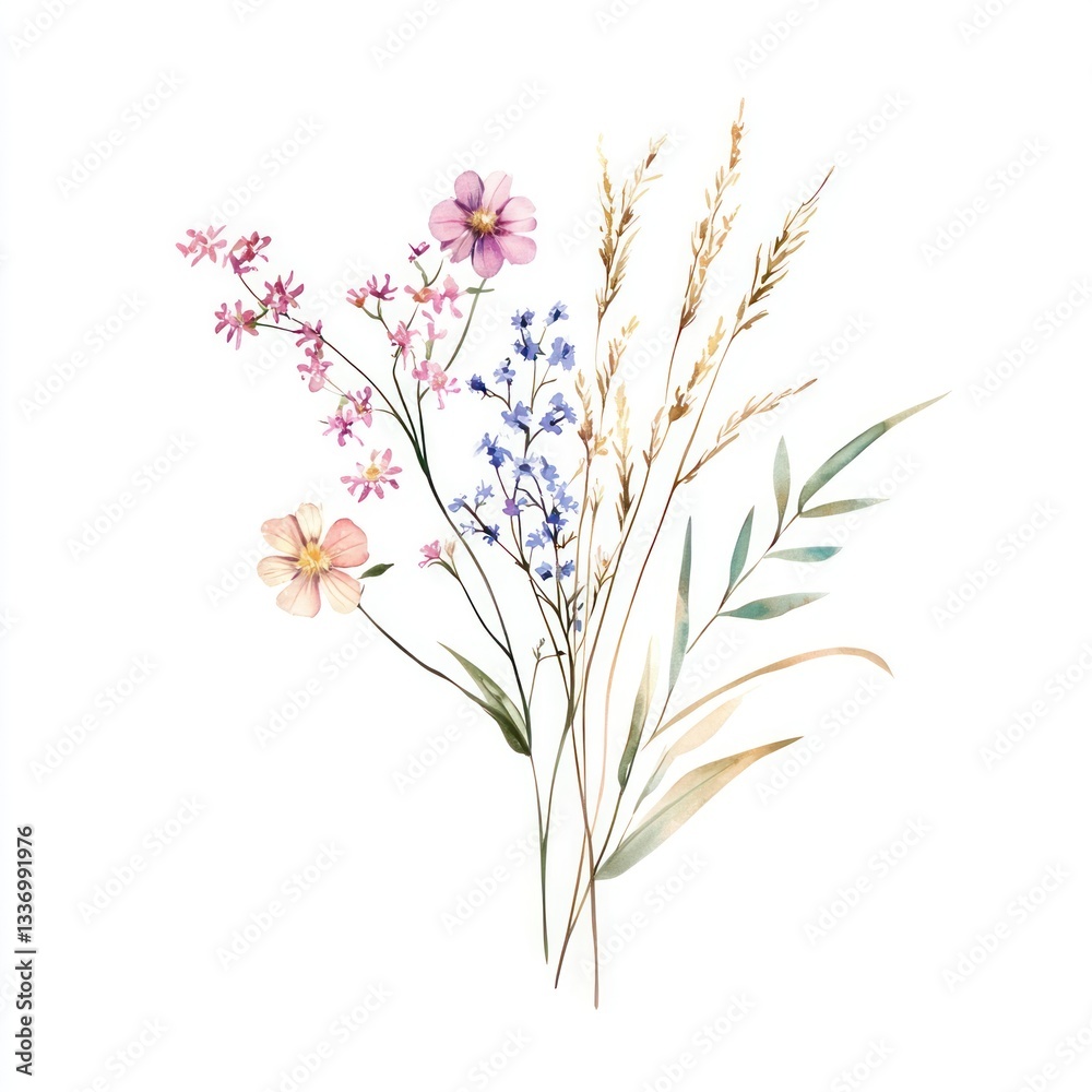 Naklejka premium Aesthetic spring Snowflake flower flowers art illustration.