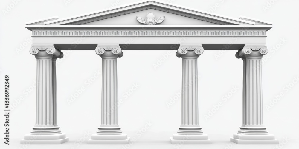 3D Illustration of Ancient Temple with Four Marble Columns on White Background 3D Illustration of Ancient Temple with Four Marble Columns on White Background