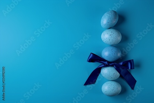 Blue easter eggs on a dark background. Easter stylish minimal composition. Top view, flat lay, copy space