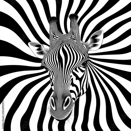 Giraffe illustration in a zebra like look