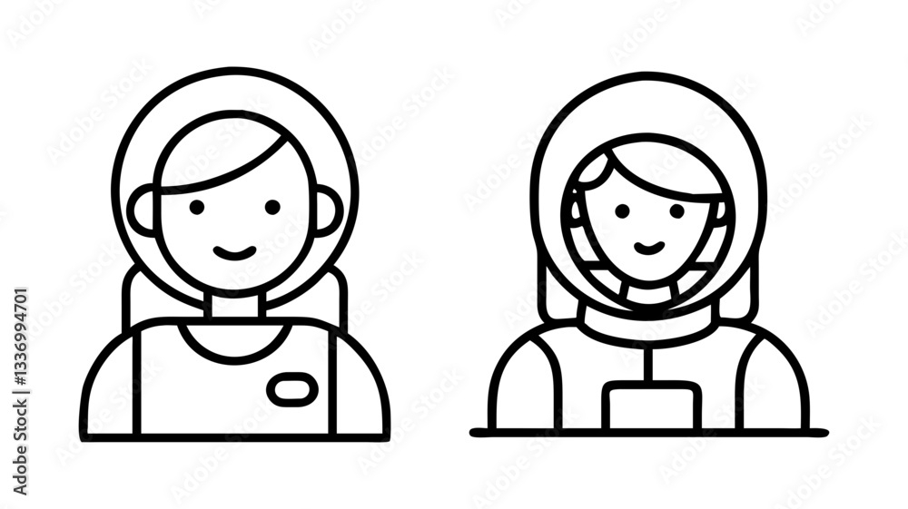 female astronaut icon, female astronaut line art - simple line art of female astronaut, perfect for female astronaut logos and icons female astronaut icon, female astronaut line art - simple line art of female astronaut, perfect for female astronaut logos and icons