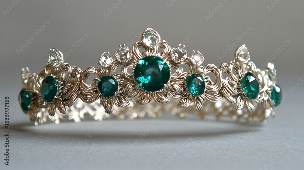 Emerald and silver tiara, grey background