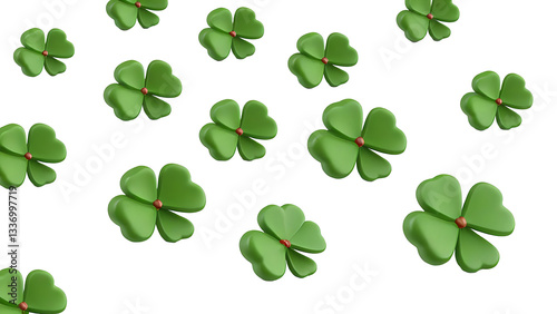 Four-leaf clovers isolated on a transparent background creating a vibrant and cheerful atmosphere for good luck
