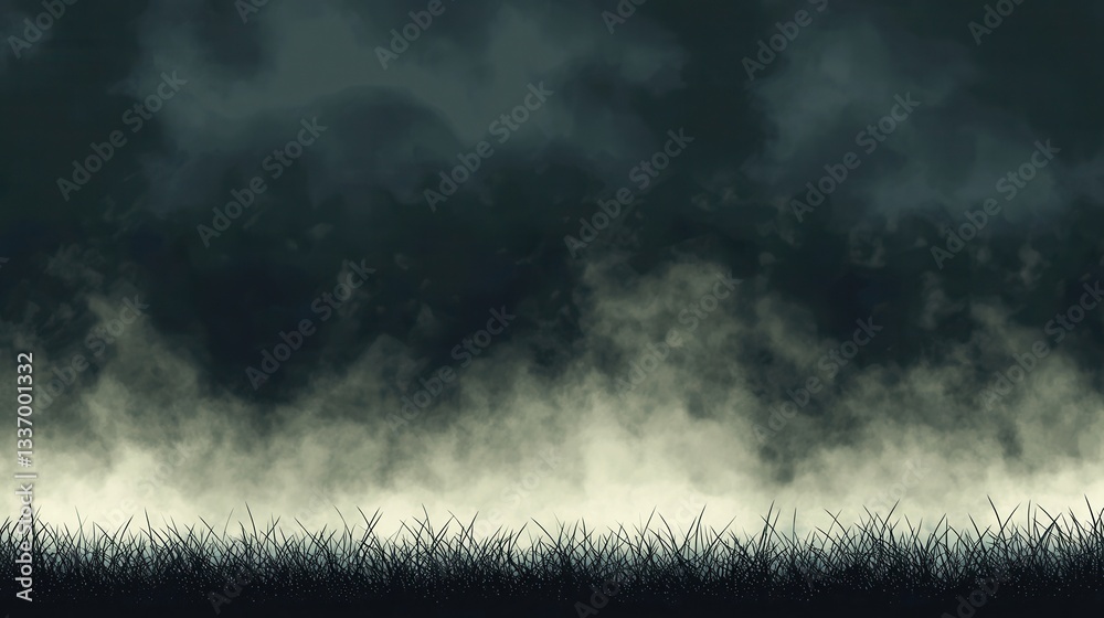 Fototapeta premium Mysterious Fog Rolling Over Grassy Field