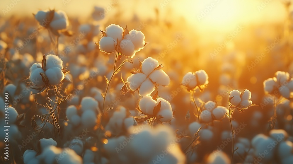 Εκτύπωση καμβά close up ripe cotton with white fiber grow on plantation