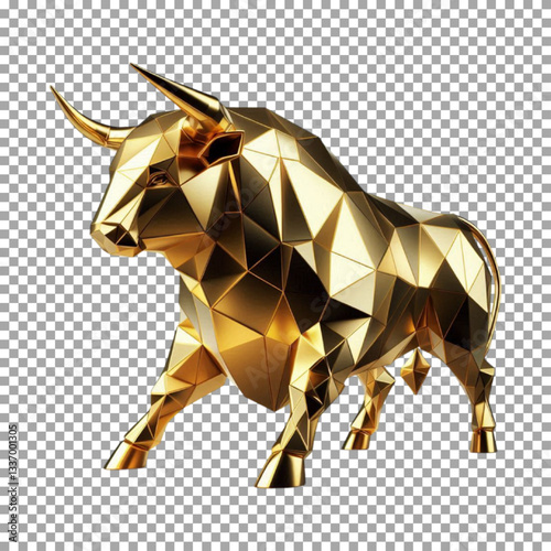 Modern Golden Bull - Geometric Sculpture Design on transparent background, png, psd
