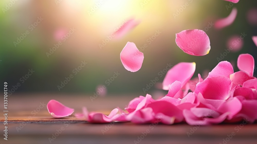 Fototapeta premium A gentle breeze carrying swirling pastel flower petals through the air
