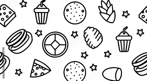 Set of Food Icon line Art Vector Drawing Pattern Illustration Background.	

