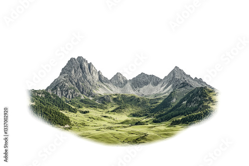 Obraz na płótnie a mountain range with a green valley in the fore cutout image and isolated on transparent background w salonie