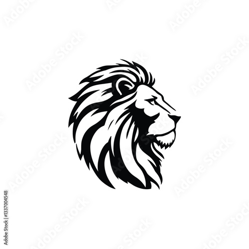 Lion head silhouette  vector Lion Head Profile Illustration: Black-and-White Stylized Design with Flowing Mane