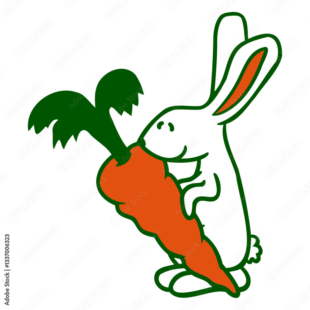 Fototapeta premium Rabbit Carrot Carrot Eat Huge Big Hunger Delicious Design Lover Art Vector Illustration Card T-Shirt Poster Sticker Graphic Print Decorative Drawing Isolated Logo Decoration Symbol Creative Cool Style