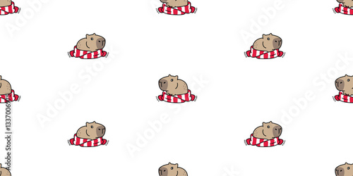 capybara seamless pattern christmas knitting scarf vector pet cartoon doodle south america animal gift wrapping paper tile background repeat wallpaper illustration design