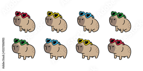 capybara vector heart sunglasses valentine fancy sitting pet cartoon character icon logo symbol illustration isolated design