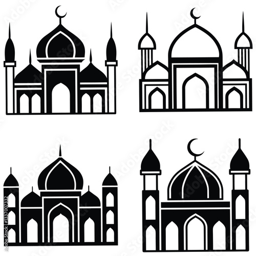Vector illustration of the Taj Mahal silhouette, a famous marble mausoleum in Agra, India, showcasing its iconic dome and architectural beauty