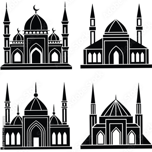 Vector illustration of the Taj Mahal silhouette, a famous architectural monument and symbol of India, featuring a mosque and palace design, perfect for travel and tourism themes