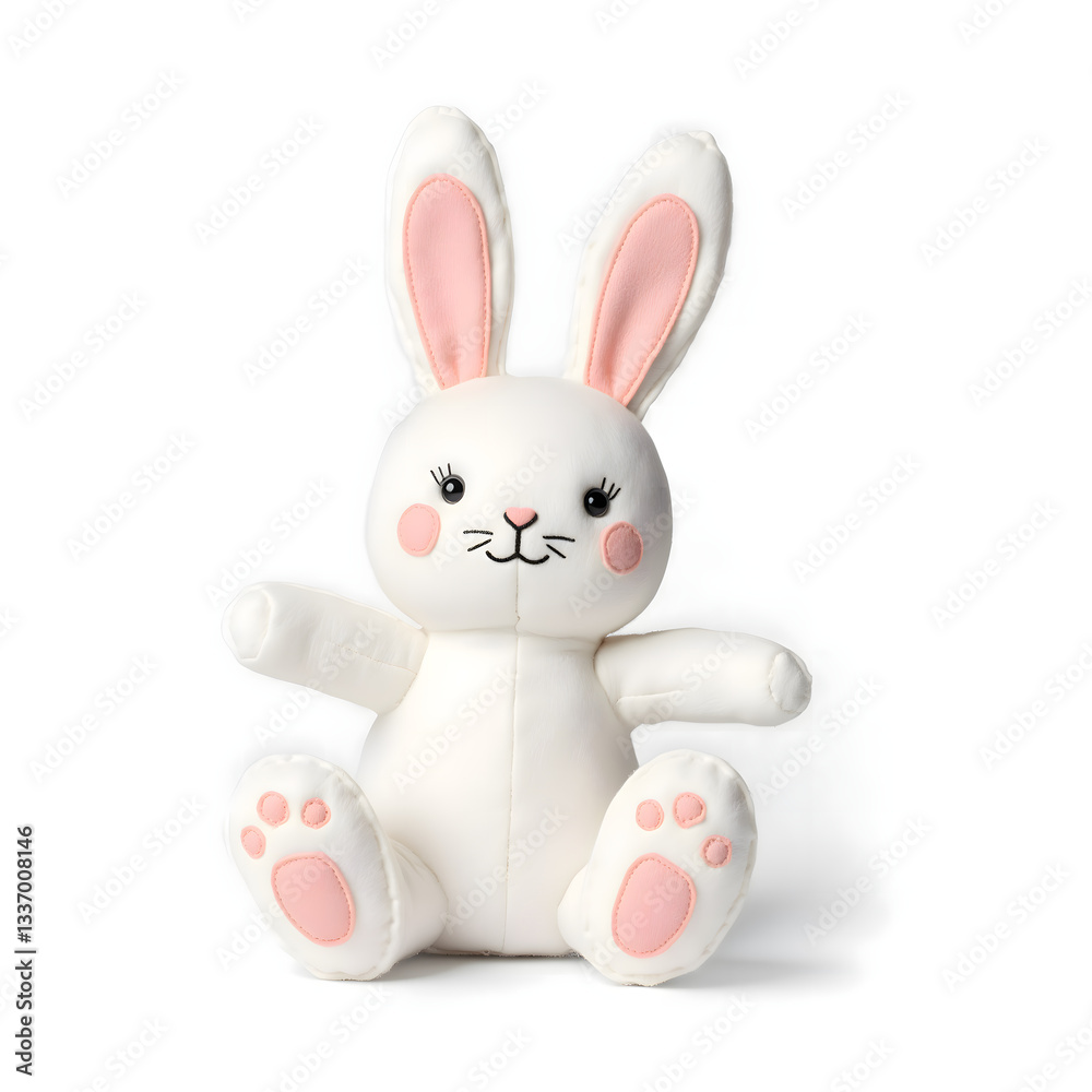Fototapeta premium White bunny plush toy sitting against a white background