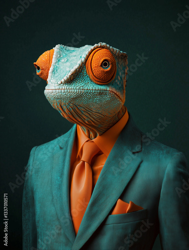 chameleon dressed as a businessman in a suit