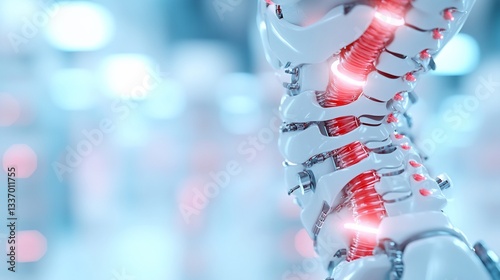 Glowing red spine of a futuristic robot