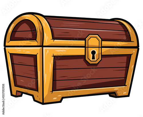 Antique Wooden Chest with Keylock Cartoon Vector. Illustration of a vintage treasure chest, perfect for adventure themes, fantasy designs, and retro inspired branding.