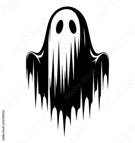 Black silhouette of a ghost with dripping bottom, isolated on white background, vector illustration