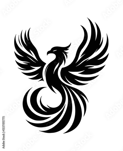 Phoenix Spreading Wings Black Silhouette Logo Vector Illustration Isolated on White Background