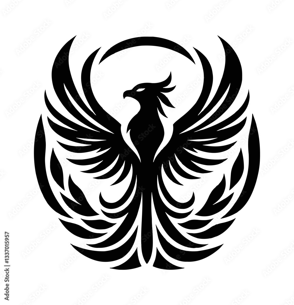 Obraz premium Stylized Phoenix with Circular Wing Silhouette, an Illustration of Phoenix Bird Spreading Wings