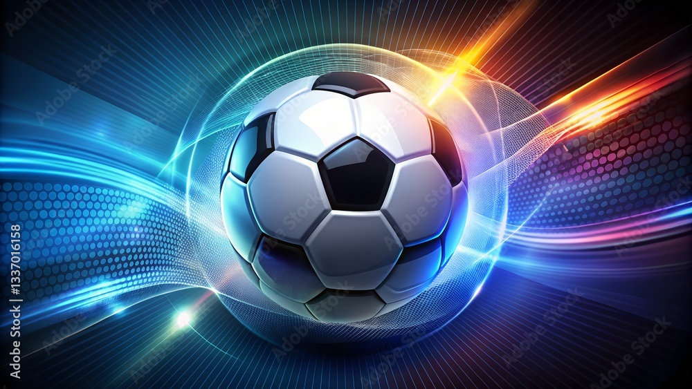Obraz premium Dynamic Soccer Ball with Neon Light Effects – Futuristic Sports Concept with Energy Motion