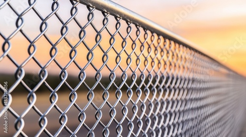 Industrial Roadside Elements Concept. Chain link fence with a sunset background