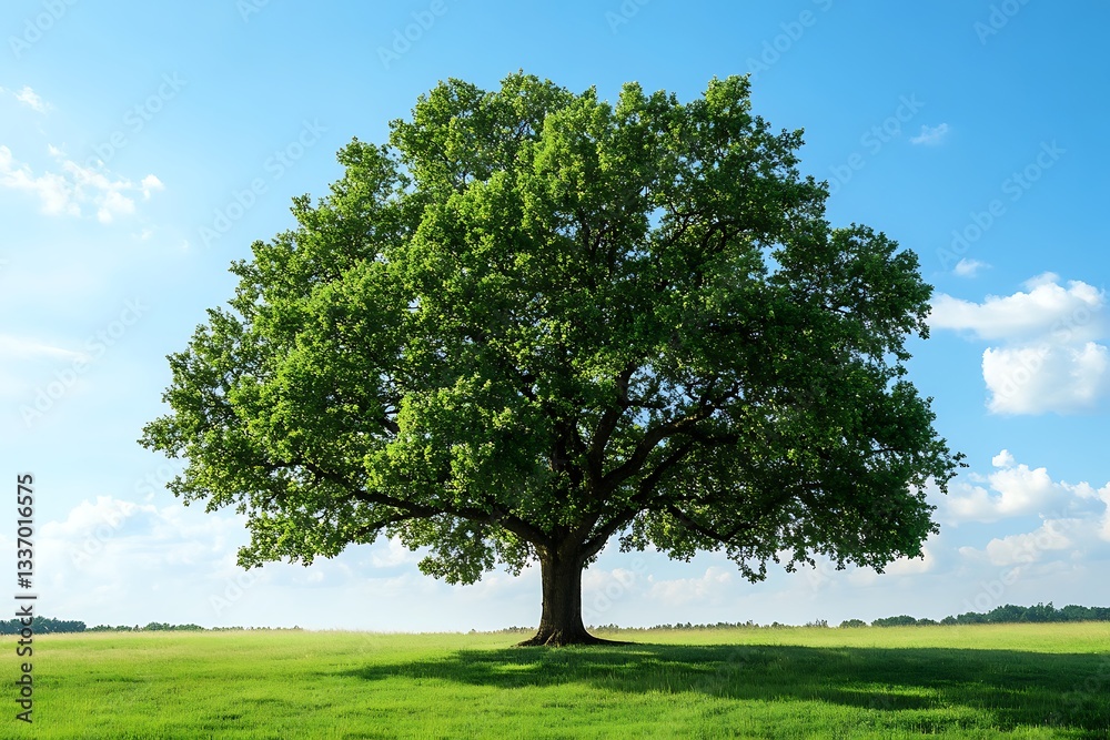Majestic Oak Tree in a Lush Green Field Majestic Oak Tree in a Lush Green Field