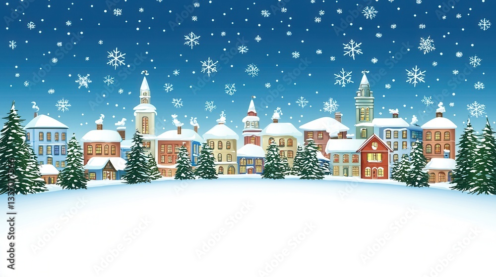 Fototapeta premium Snowy Village Winter Scene Festive Holiday Houses