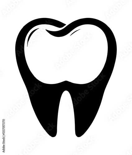 Silhouette of Human Tooth on White Background. Vector Illustration of Dental Element. Dentistry