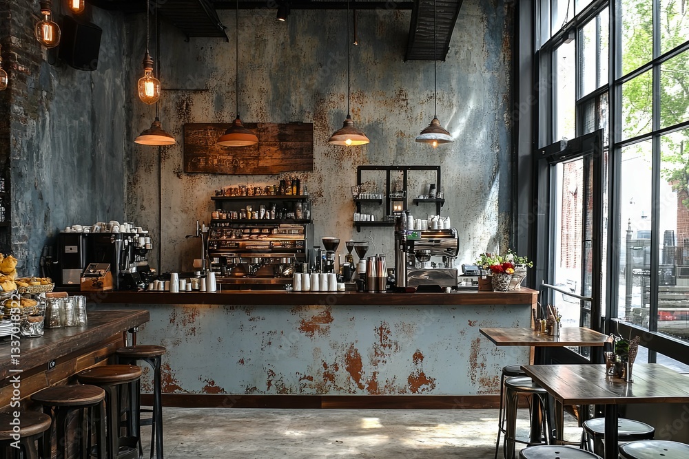 An interior image displaying a stylish coffee shop setting An interior image displaying a stylish coffee shop setting