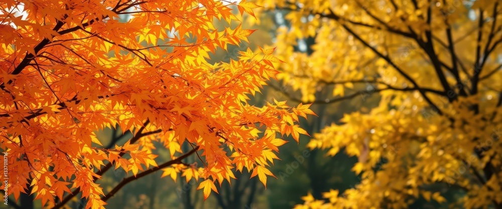 Golden autumn leaves, vibrant colors, active retirement, vitality, yoga Golden autumn leaves, vibrant colors, active retirement, vitality, yoga