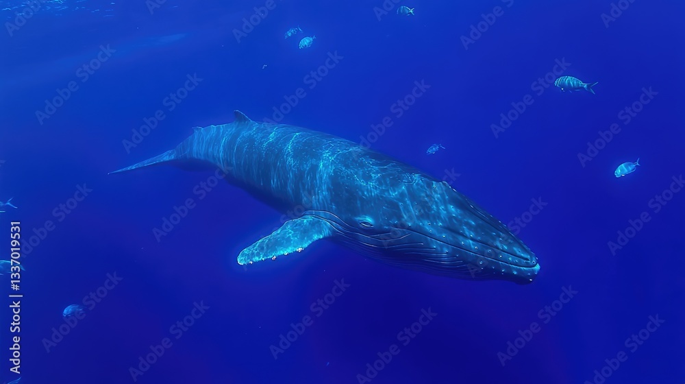 Fototapeta premium Majestic Humpback Whale in the Deep Blue Ocean