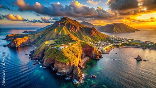 Drone View of Filicudi Island, Aeolian Islands, Italy: Volcanic Landscape, Mediterranean Sea photo