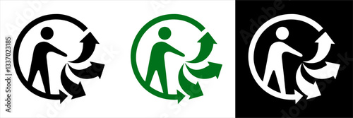 triman symbol. triman recycling sign vector set. Black and white & green logo icon