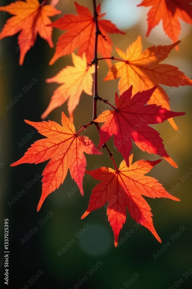 Vibrant red, orange, yellow maple leaves cluster on a branch , nature photography, tree Vibrant red, orange, yellow maple leaves cluster on a branch , nature photography, tree