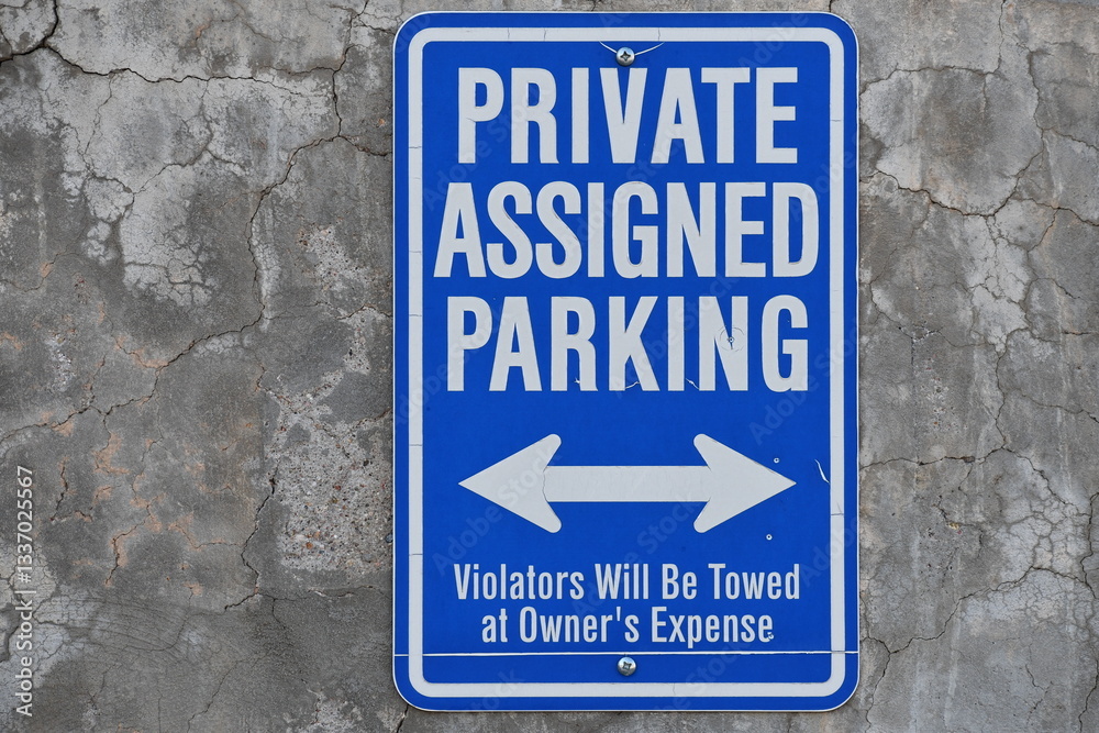 Obraz premium Private parking sign, blue in color, multi directional arrow.