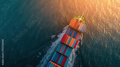 Aerial Perspective of a Cargo Ship Sailing Across the Vast Open Ocean photo