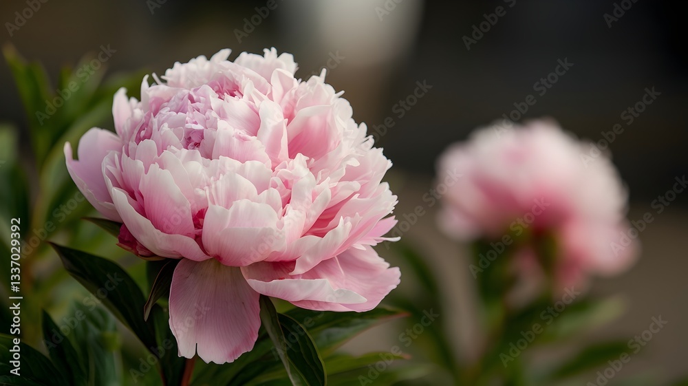 Close-Up of a Pink Peony Flower with Layered Ruffled Petals Close-Up of a Pink Peony Flower with Layered Ruffled Petals