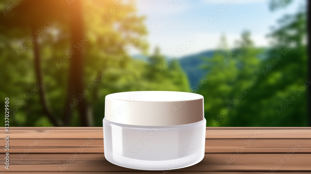 Luxury cosmetic jar mockup on wooden surface with nature background
Luxury cosmetic jar mockup on wooden surface with nature background