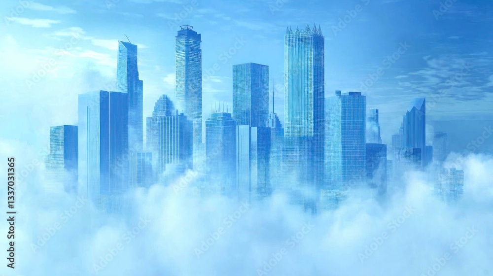 City of Skyscrapers Floating Above Clouds - Aerial View City of Skyscrapers Floating Above Clouds - Aerial View