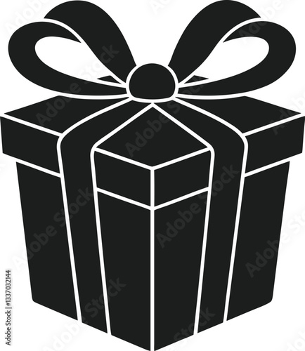Gift Box with Ribbon Bow – Elegant Black Silhouette Vector for Mother’s Day and Celebrations