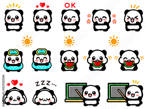 キュートなぱんだの落書き風イラスト素材セット