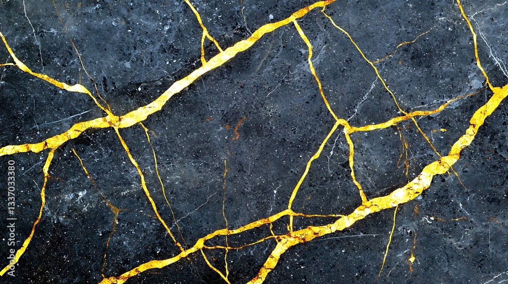 Obraz premium Dark marble surface with gold veins; close up, background abstract, for interior design or art use