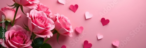 Luxurious pink rose bouquet, subtle heart backdrop, flowers, romantic