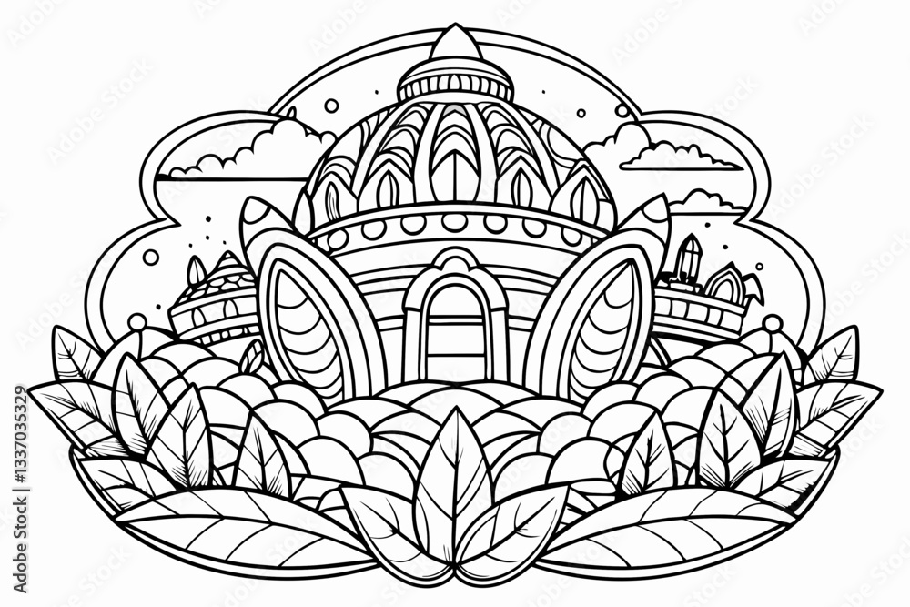 Fototapeta premium Coloring page line art black silhouette vector